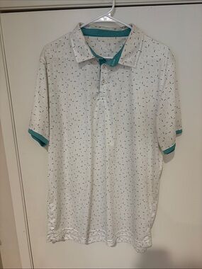 Men's White Golf Polo Shirt with Teal Trim